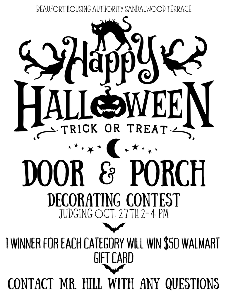 Door and Porch Contest Flyer for Sandalwood Terrace. All information from this flyer is listed above.